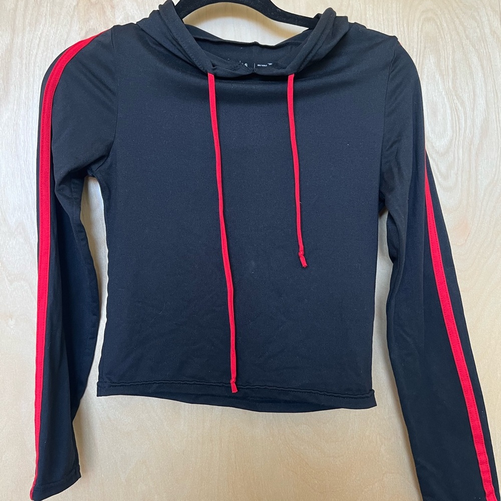 Black Hoodie with Red Stripes